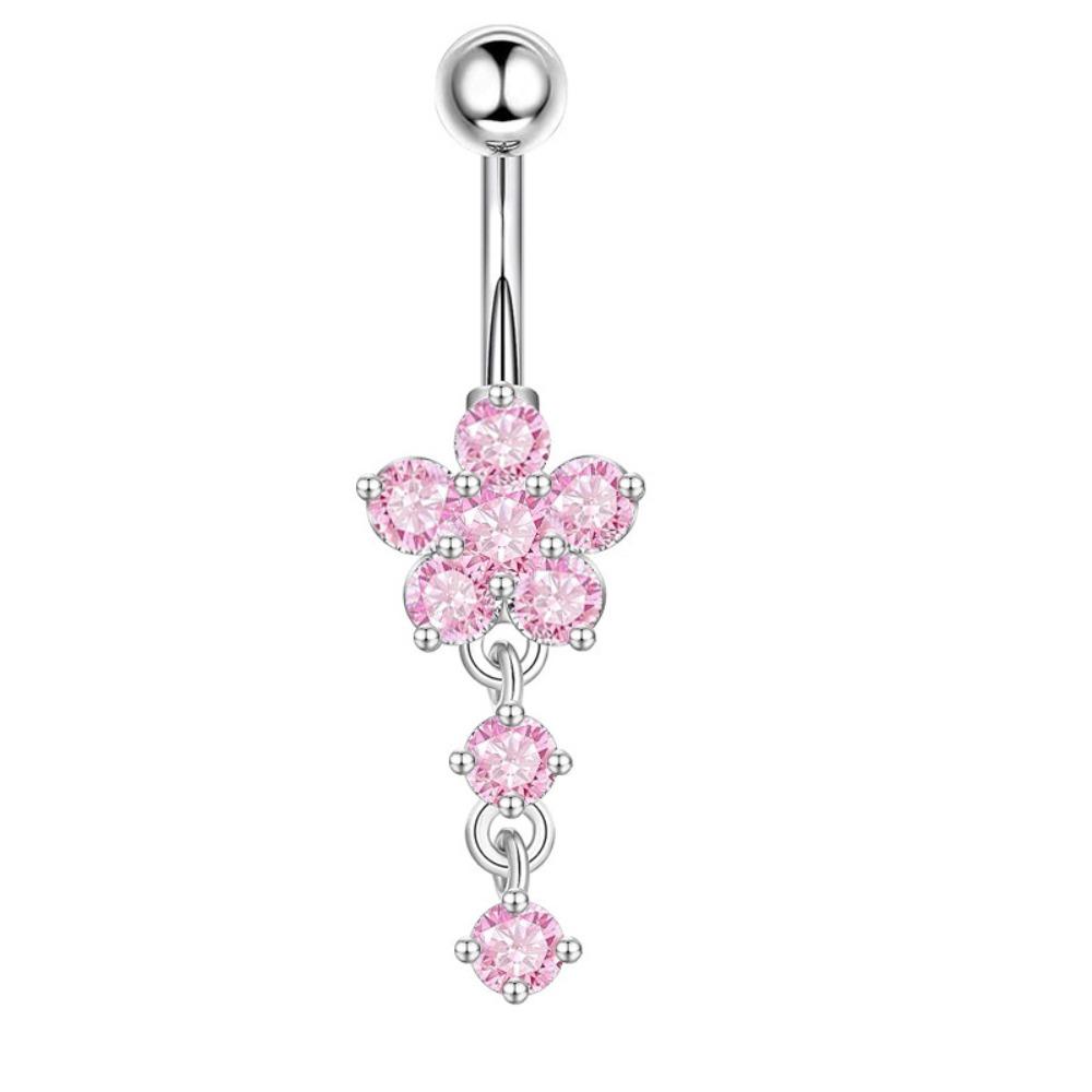 Rhinestone Flower Pendants Belly Button Ring Stainless Steel Body Piercing Jewelry Girls