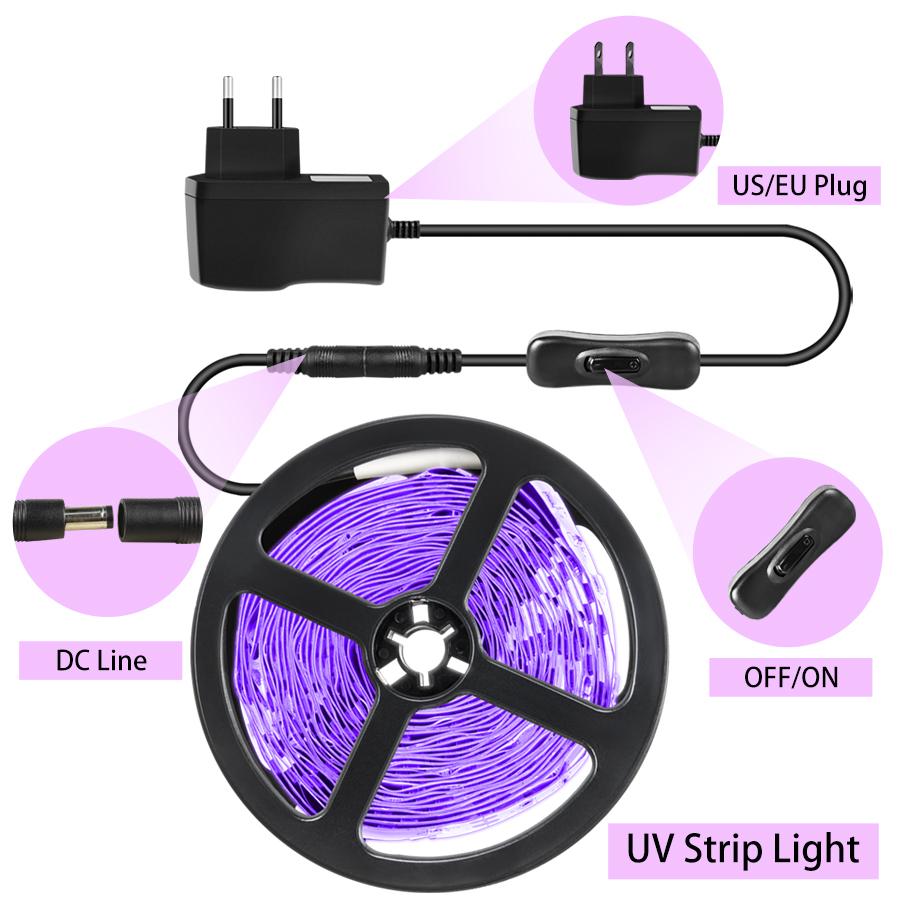 DC 12V UV LED Light Strip Flexible 385-400nm Black Light 2835 SMD 5M 10M 15M Diode Tape for Cloakroom DJ Glow Fluorescence Party