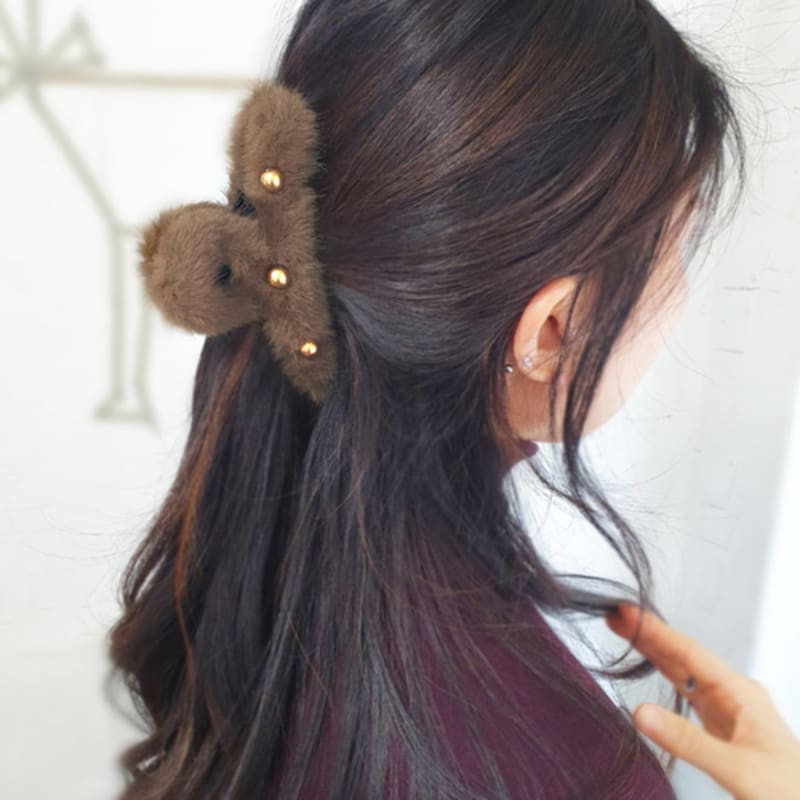 

RACOHA Soft fake fur Large Hair Claw Clip brown