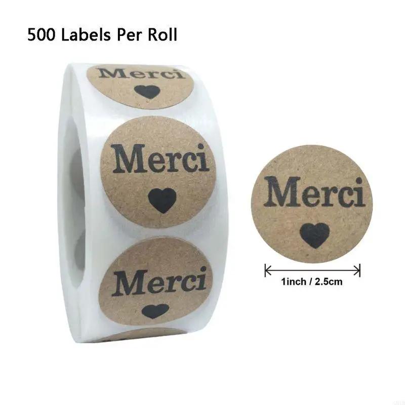 500Pcs French Thank You Stickers Merci Kraft Paper Stickers DIY Envelope Gift Packaging Sealed Sticker Baking Decoration