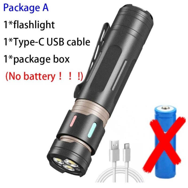 High Power 3*XPG LED Flashlight Type-C Rechargeable Zoom Fidget Spinner Torch with Luminous Strips Decompression Lamp for Outdoor Camping Daily Use