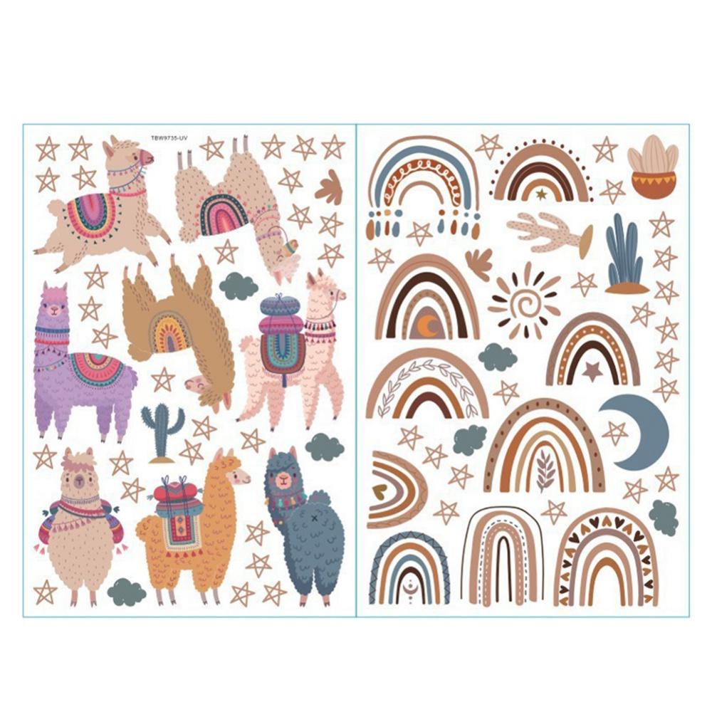 Wall Sticker Retro Small Flower Wall Decals Rainbow Alpaca Sticker