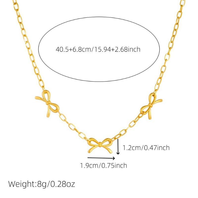 18K Gold Plated Triple Bow Charm Necklace, Dainty Paperclip Chain Bowknot Choker for Women, Cute Daily Jewelry