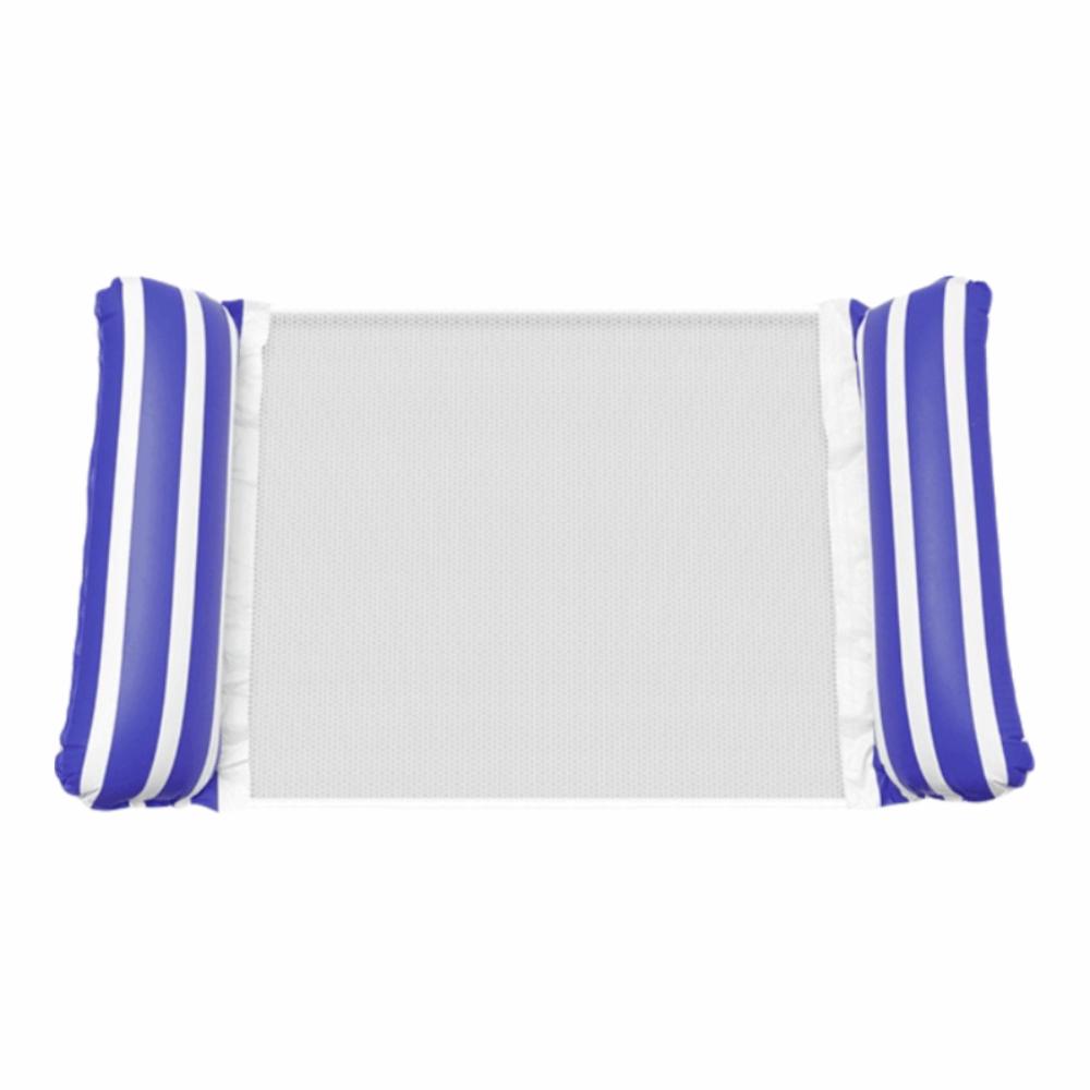 Portable Foldable Water Hammock with Net Backrest Floating Water Bed Inflatable Striped Swimming Pool Mattress Pool Party Toy