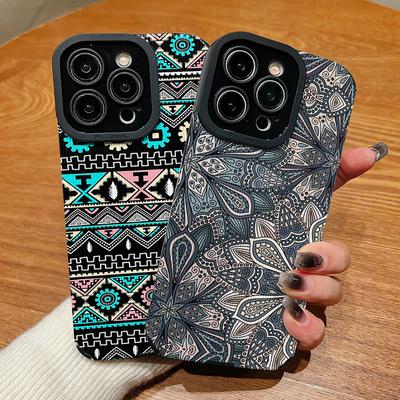 Custodia in silicone morbido antiurto con motivo floreale in pelle a grana verticale con protezione completa per obiettivo della fotocamera per iPhone