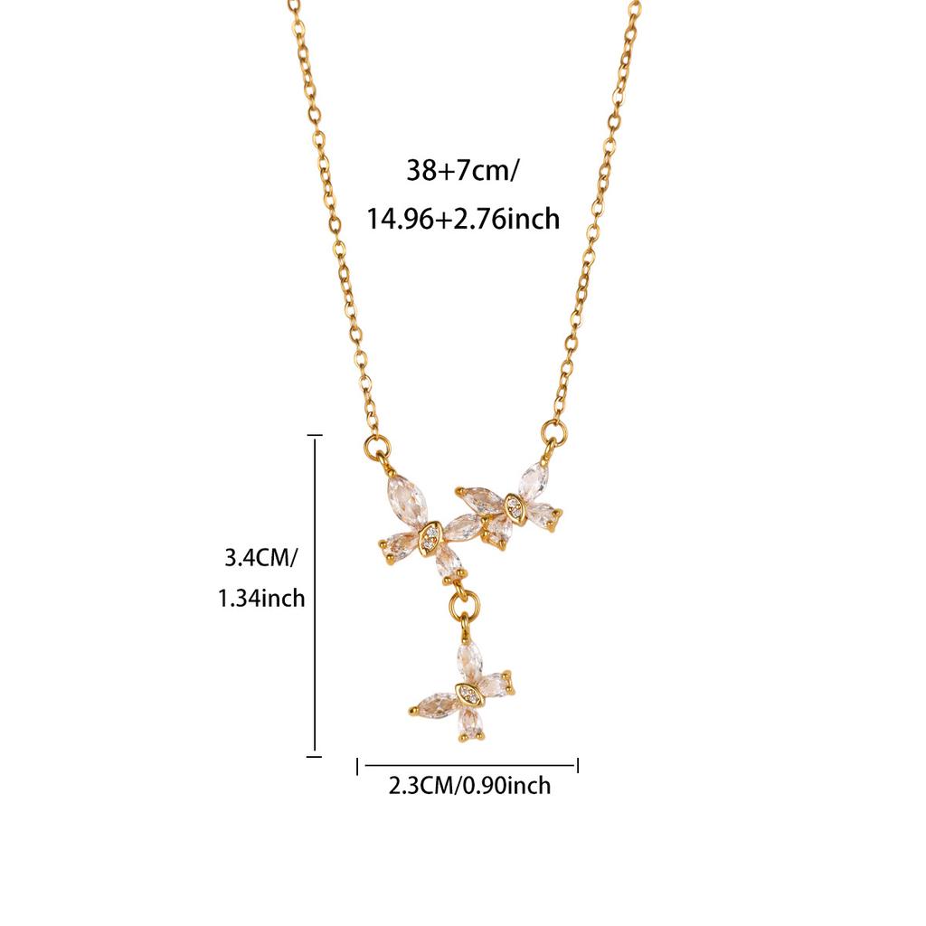 Elegant Three Y-shaped Butterfly Necklaces for Women 18K Gold-plated Stainless Steel Necklace Wedding Jewelry Party Accessories