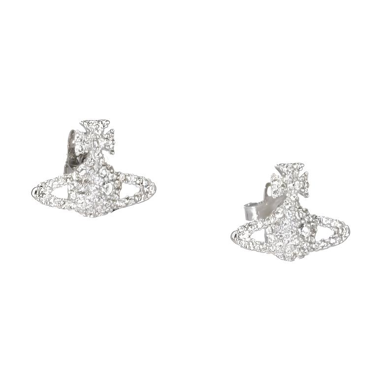 Vivienne Westwood Grace Bas Relief Crystal Brass Full Diamond Design Saturn Earrings Women earrings Silver 6201012402P116P116