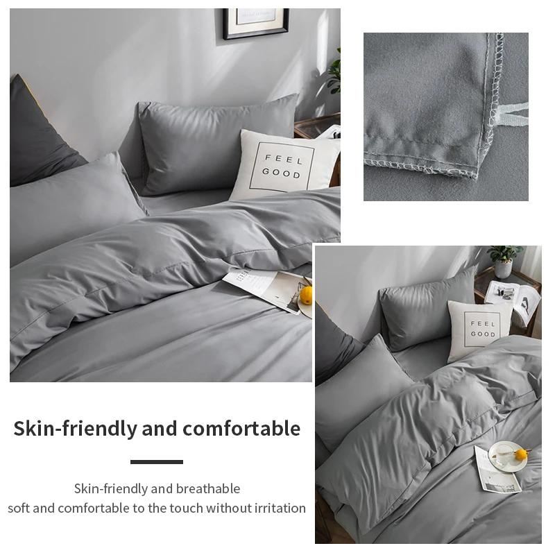 100% Cotton Bedding Set 3Pcs,Duvet Cover,Skin Friendly Breathable,2 Pillowcases,Twin Full Single Double Size,Solid Color