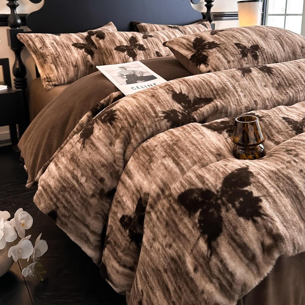 Premium Leopard Print Velvet Fleece 4-Piece Set: Winter Stain-Resistant, Double-Sided Coral Fleece, Warm Duvet Cover Bed