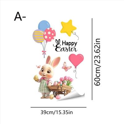 New Easter Flower Rabbit Sticker PVC Waterproof Festival Party Sticker Removable Self-Adhesive Wall Stickers Window Decoration