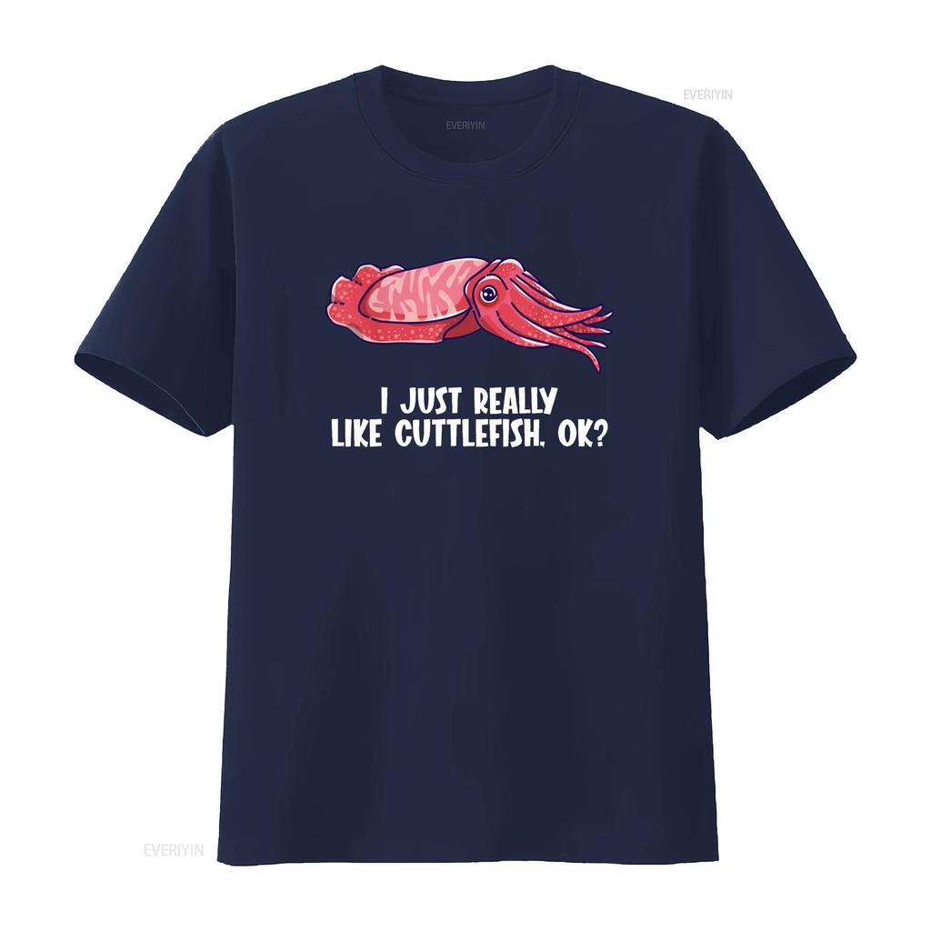 I just really like Cuttlefish T Shirt vintage Washed Breathable Unisex Versatile homme Stylish fashion Stretched Casual Soft