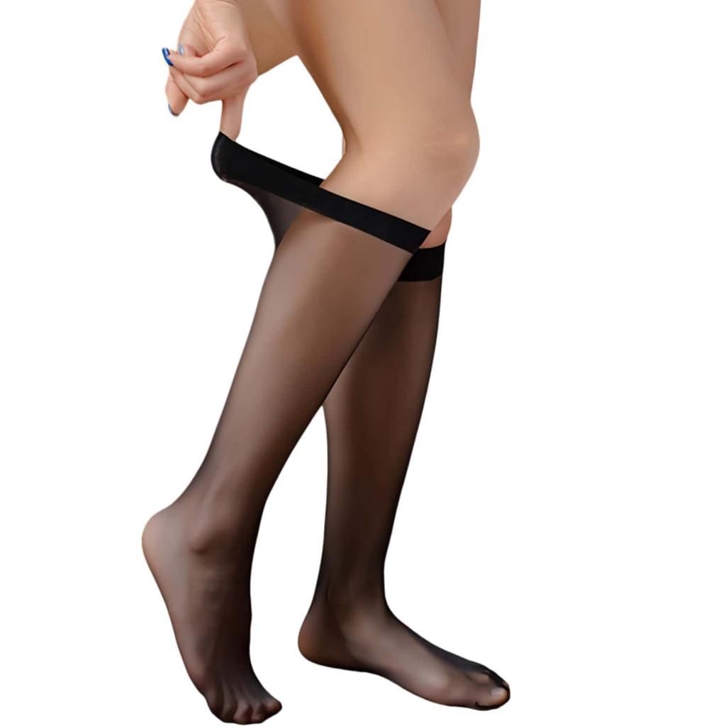 Plus Size Mid Calf Glass Silk Crystal Stockings Sheer Transparent Sexy Summer Thin Women Socks Stretchy Breathable Soft Stocking