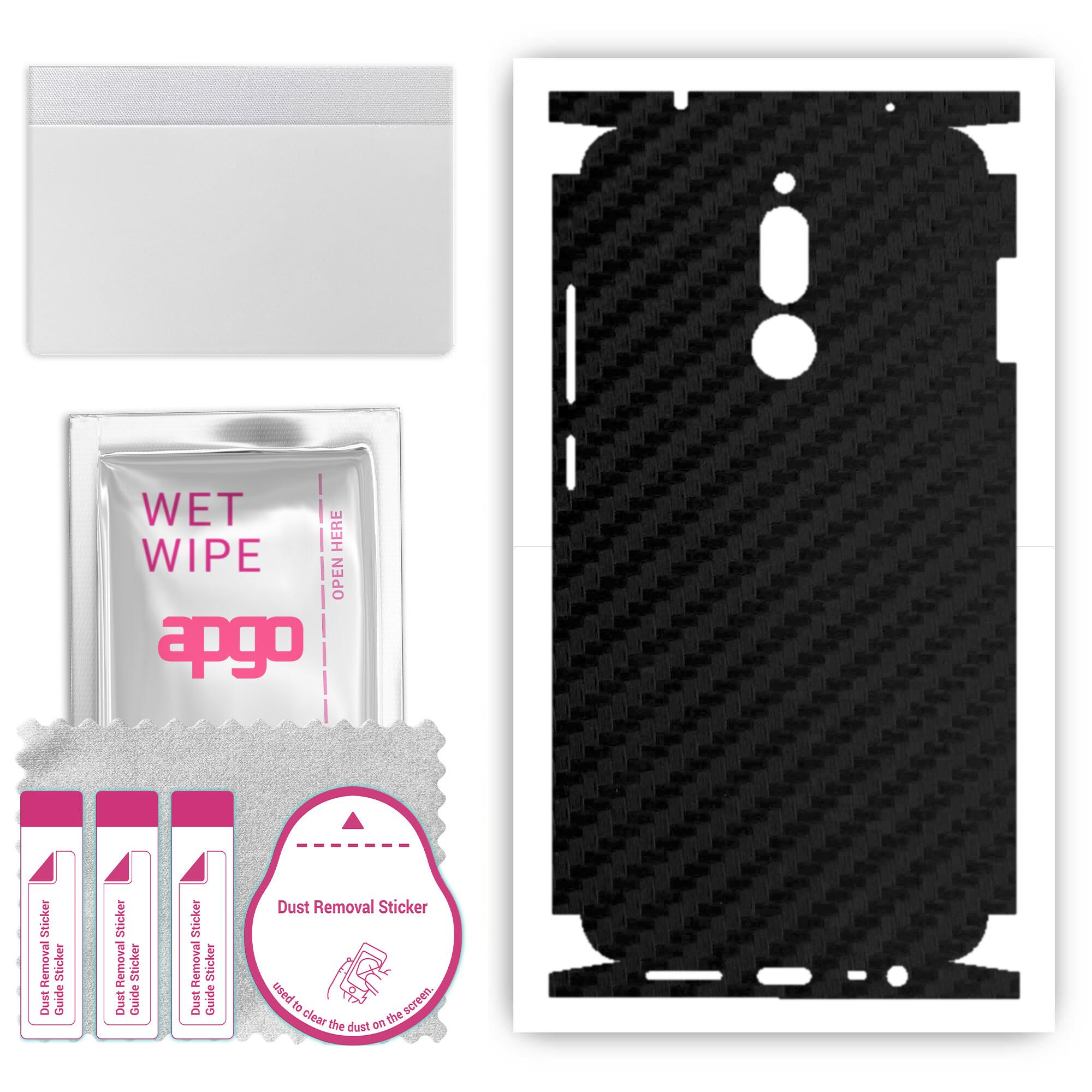 

apgo Protective Skin Sticker for the back+sides compatible with Xiaomi Redmi 8, Full Wrap Film, Foil, Vinyl - Pattern Carbon Black