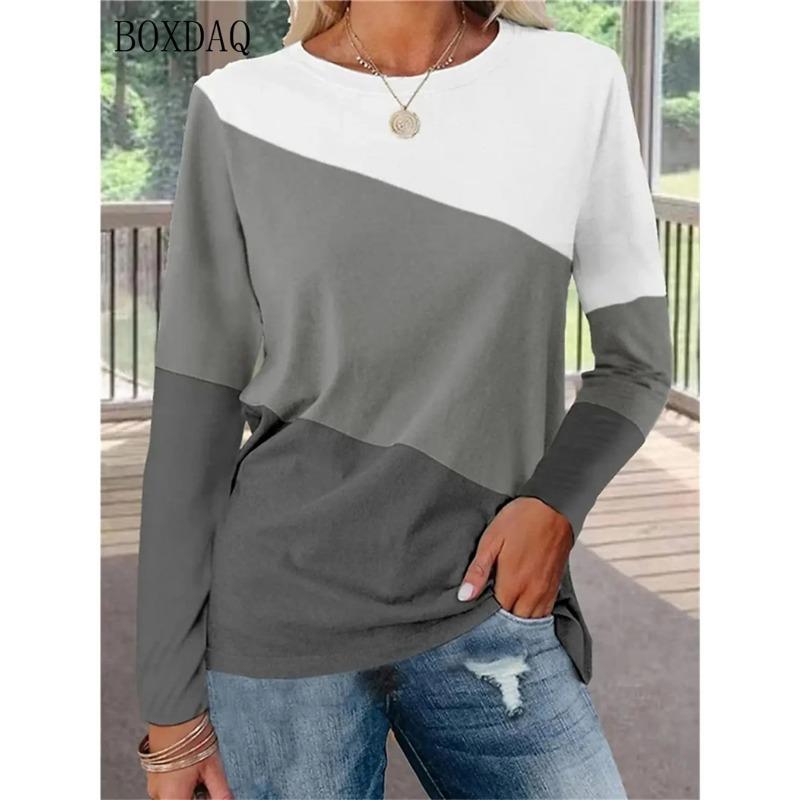 Long Sleeve Women Fashion Patchwork Color T-Shirts 3d Print Street Ladies Tees 6XL Plus Size Loose Casual Female Tops