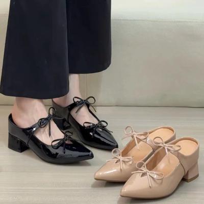 Baotou Half Slippers Women's Summer Wear 2026 New Sandals Women's Thick Heel Half Support Single Shoes Inner Height-increasing Pointed Shoes