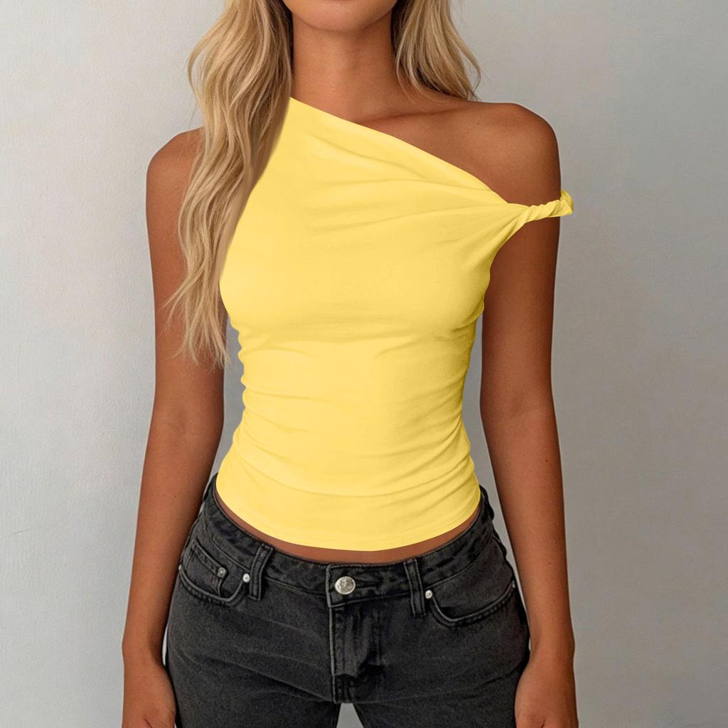 Women Elegant Ruched Sleeveless Casual  Going Out Tops Blouses Off The Shoulder Shirts