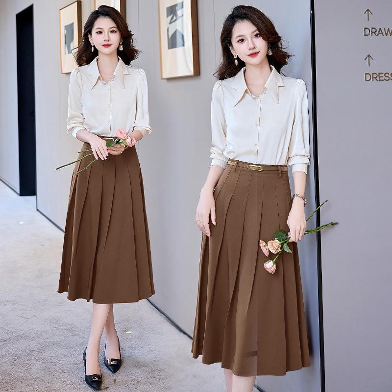 

Профессиональный костюм юбка женский весна и осень новый темперамент темперамент знаменитости рубашка юбка-зонтик комплект из двух предметов XXL