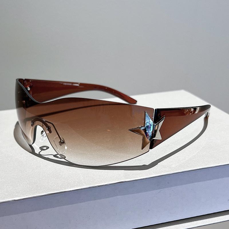 Vintage Punk Brand Designer Rimless Sunglasses Women Star Sun Glasses For Men Uv400 Sport Goggles One Piece Trending Shades
