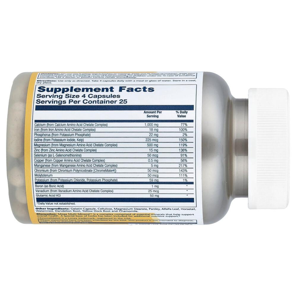 Solaray Mega Multi Mineral Capsules, 100 Count