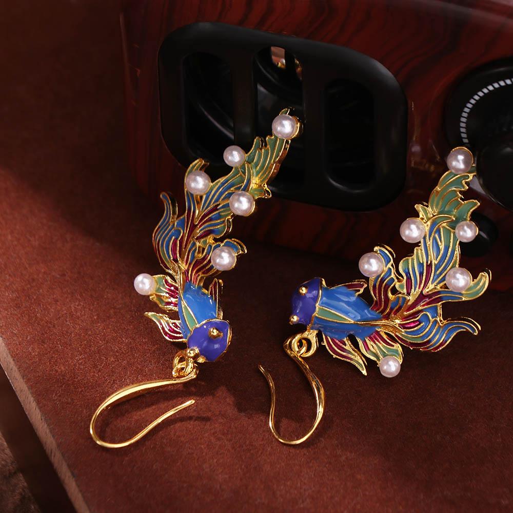 Unique Design Koi Fish-shaped Earrings Colored Fish Imitation Pearl Earrings  Daily Wear