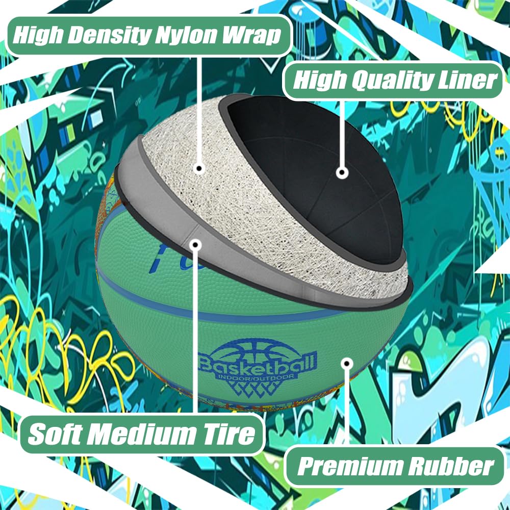 Fantecia Basketball Size Rubber Blue Square Perfect Gift for Teens 5, Indoor/Outdoor Ball, Pattern,