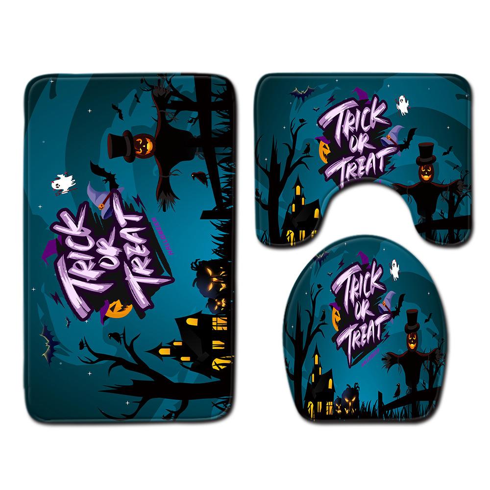 Halloween Shower Curtain Floor Mat Combination Four-Piece Set Bathroom Toilet Carpet Shower Room Foot Mat