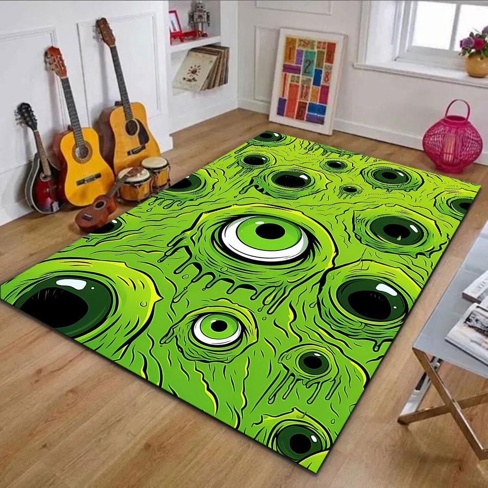 Green Monster Eyes Pattern Patterned carpet, non slip mat suitable for living room and bedroom sofas
