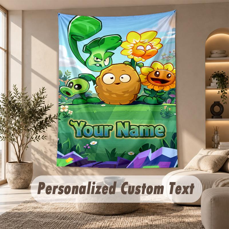 Plants Vs. Zombies Tapestry, Personalized Custom Text, Wall Hanging Tapestry For Living Room Home Wall Decor
