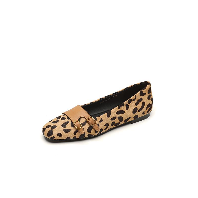 Fashion 2025 New Size 34-40 New Spring Autumn Women Pumps Round Toe Chunky Horsehair Leopard Shoes Concise Flats Comfortable Black Soft