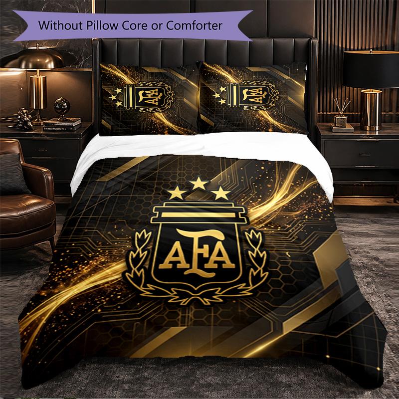 Argentina Football Pattern 3 Pieces Bedding Set Soft Microfiber Duvet Cover with Pillow Cases for Bedroom