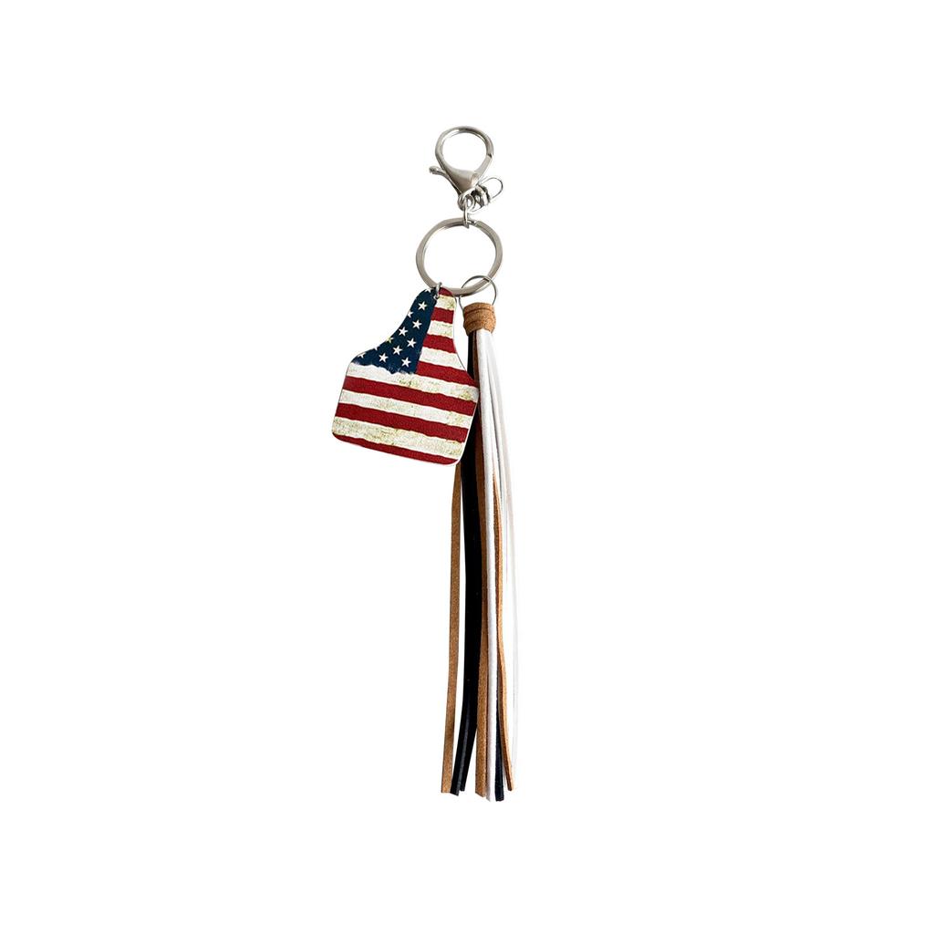 Keychain Western Denim Pendant Cactus US Flag Leather Keychain Multi Color Ethnic Style Pendant