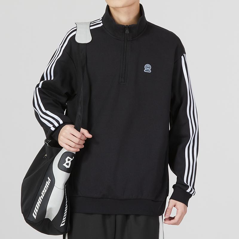 Adidas Essential Sweat Stripe Print Casual Half-Zip Sweatshirt Men Tops Black IK5431