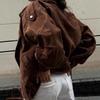 Women's Retro Y2K Style Brown Short Jacket - Spring/Autumn Casual Fashion