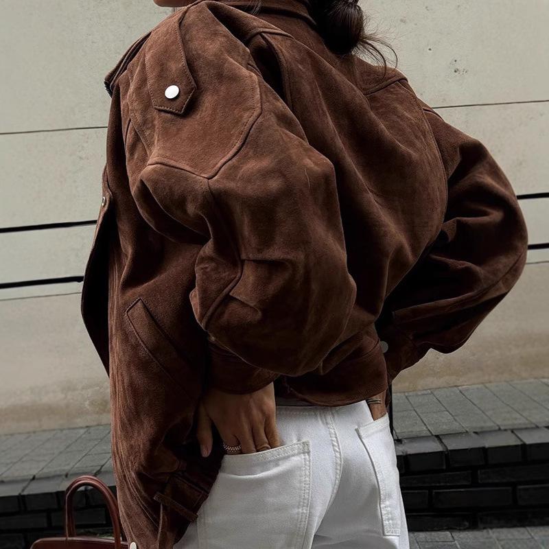Women's Retro Y2K Style Brown Short Jacket - Spring/Autumn Casual Fashion