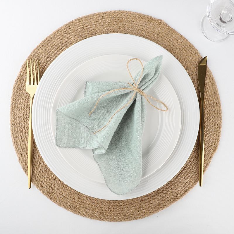 4PCS Pure Cotton Napkins Ins Style French Lock Edge Napkins Party Western Table Towels Decoration Fabric (Without Hemp Rope)