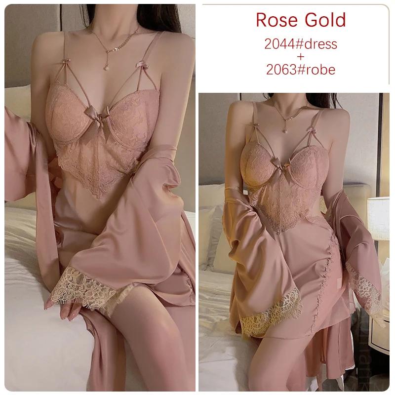 Lencería de Satén Conjunto de Pijama para Mujer Vestido Suspensor sin Espalda con Sujetador Pijama Sexy para Mujer