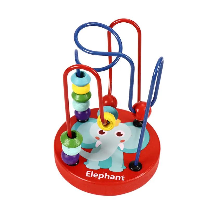 Giocattolo Puzzle Cognitivo Colore Perline Mini Cartone Animato in Legno Educazione Precoce Flessibilità delle Dita e Allenamento Azioni Fini