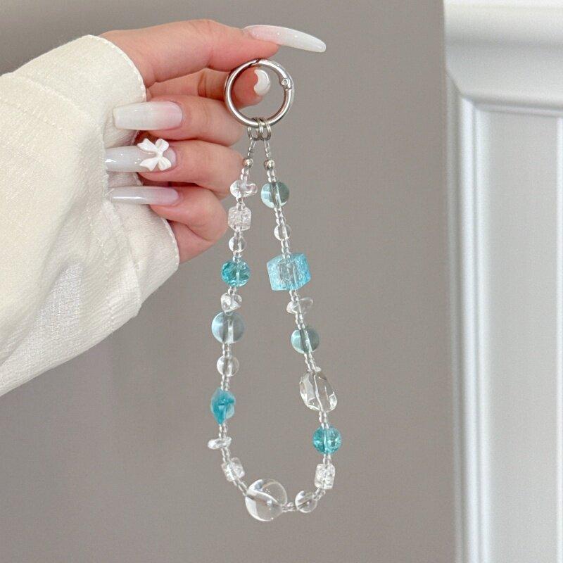 Стильная Высококачественная Хрустальная Бусина Цепочка для Мобильного Телефона, Женская Жемчужная Сумочка-Браслет в Стиле Instagram, Брелок Подвесная Цепочка light blus