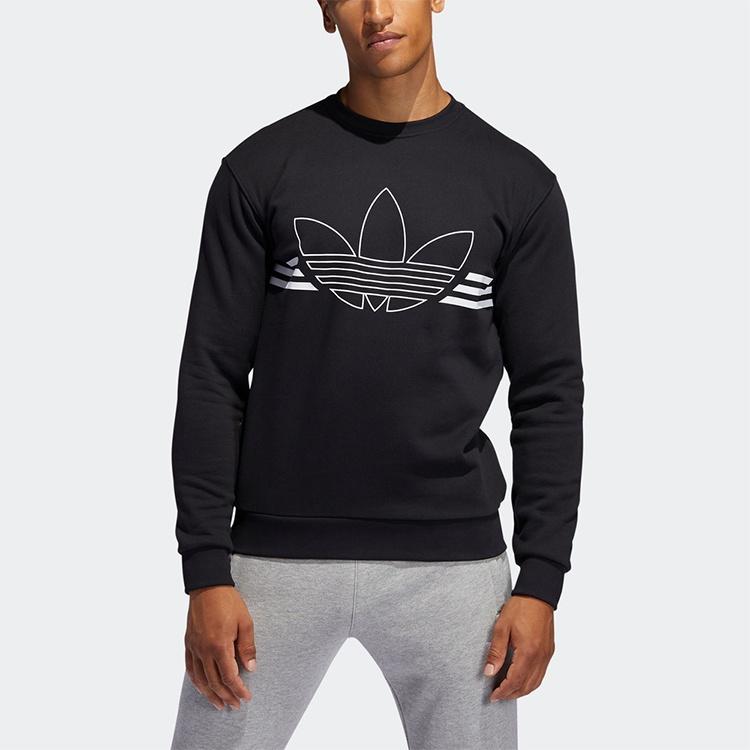 adidas Originals OUTLINE TRF CRW Large Logo Printing Round Neck Pullover Black Men's ED4687