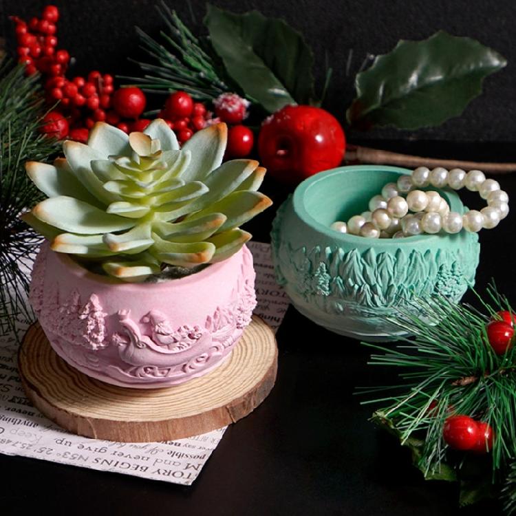 Christmas Santa Flowerpot Silicone Molds Easy Demolding Dishwasher Safe For Making Soap Chocolate Holiday Resin Craft