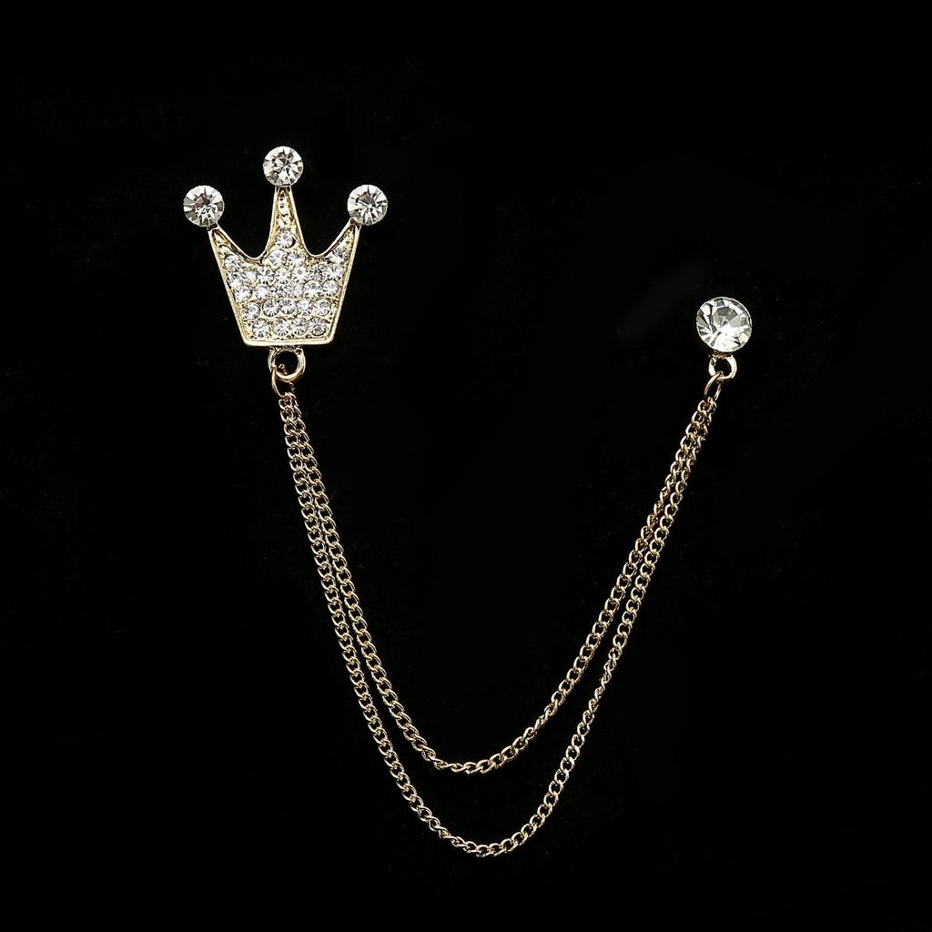 Herrenanzug-Reversnadel-Set im koreanischen Stil mit Kronenbrosche, Kette und Stern-Korsage