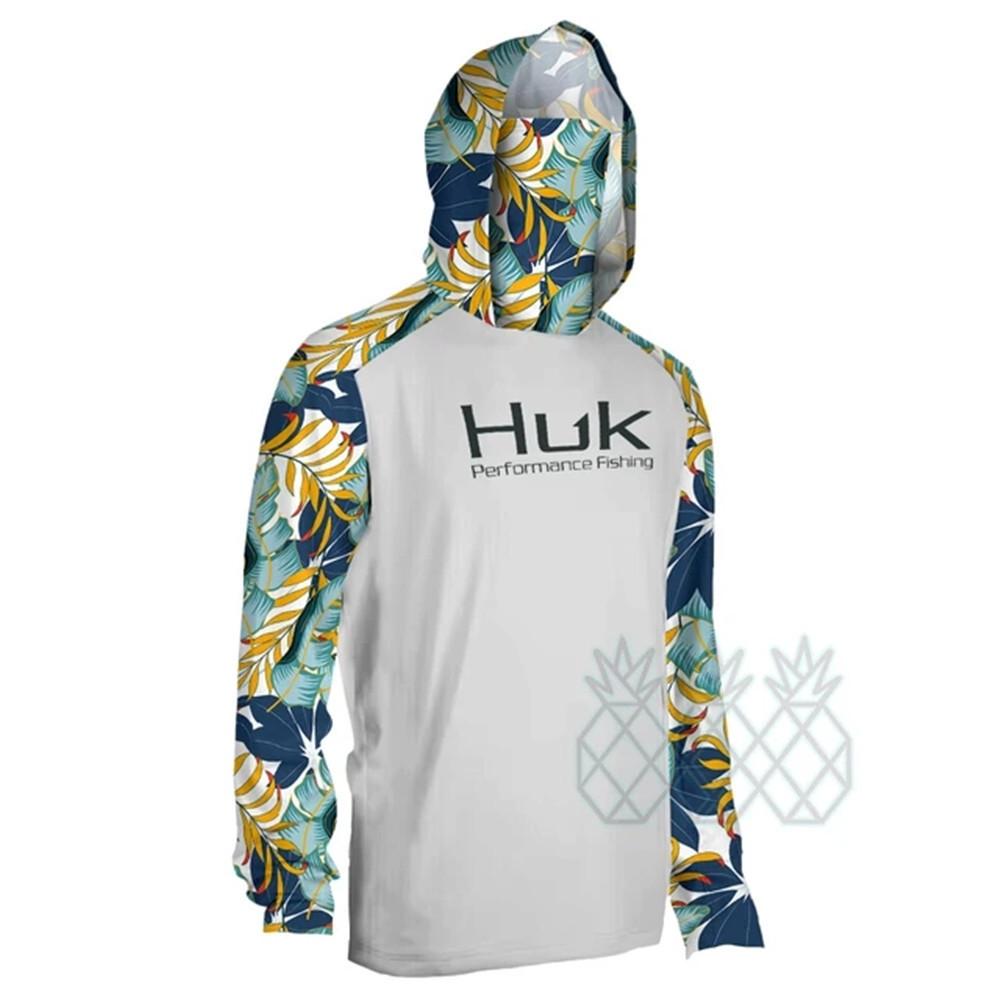 Cross-border HUK hooded fishing suit outdoor summer long-sleeved sunscreen T-shirt breathable face towel integrated fishing suit XXS