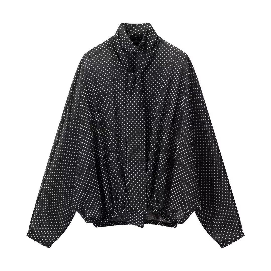 Весенняя коллекция: Европейская и американская рубашка в горошек с бантом и длинная юбка Large