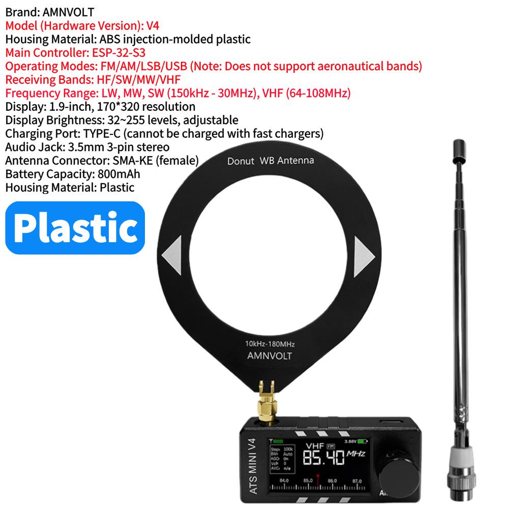 AMNVOLT V4 ATS MINI SI4732 Radio with Headphone Amplifier LSB USB Transistor Pocket Radios 1.9inch IPS Screen for Indoor Outdoor