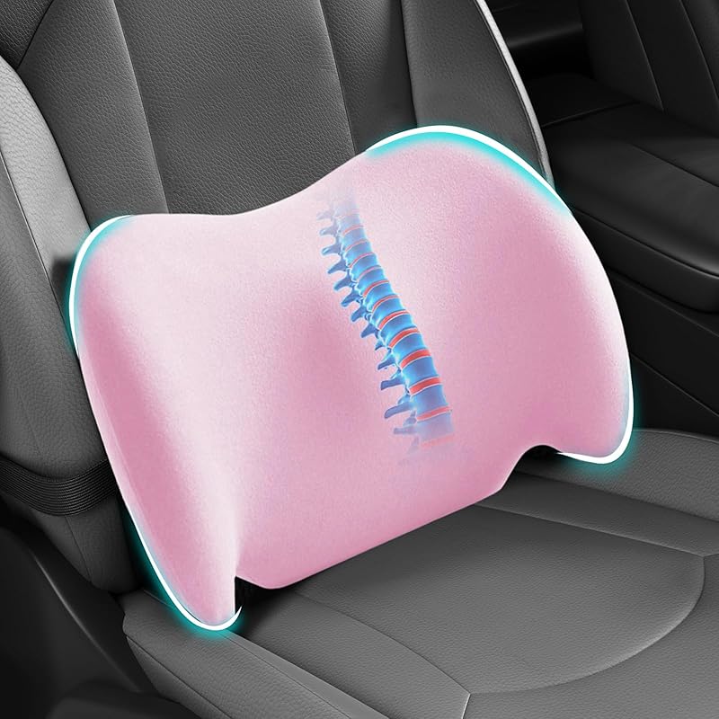 BYMECOST Lumbar Support Pillow For Car, Memory Foam Car Seat Back Support Pillow For Driving, Back Cushion With Strap For Pain Relief, Ergonomic Back