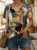Women's T Shirt Print Graphic Animal Cat Vintage Stylish Classic Short Sleeve V Neck Regular Tops