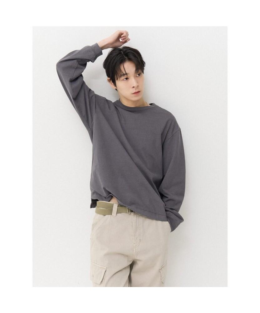 8SECONDS Casual Cotton Garment-Dyed Long Sleeve Tee Ash
