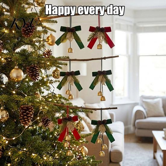 Winter Indoor Door Handle Ornaments Christmas Bow Bell Hanging Ornament, Velvet Festive Wreath Decor for Pendant with Bells Home Party, Holiday Window