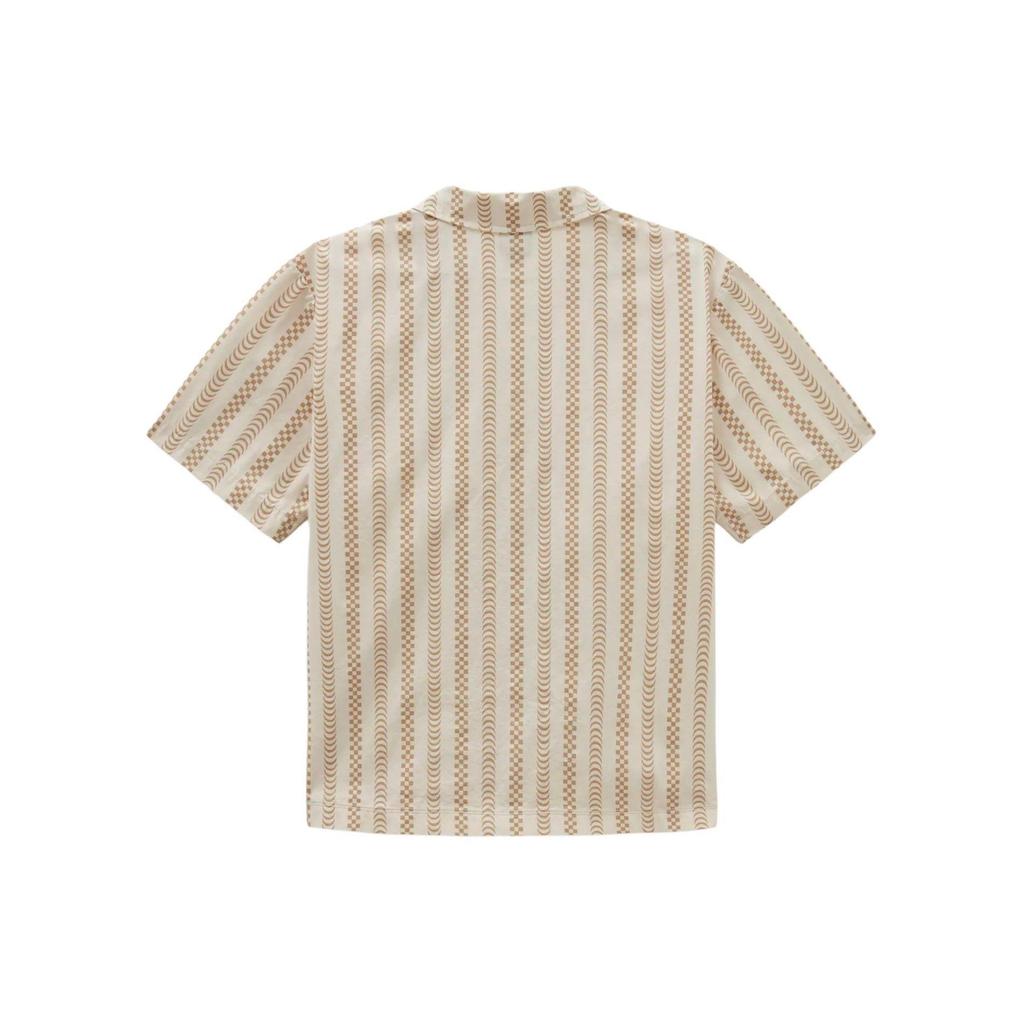 Vans Stripe Print Camp Collar Short Sleeve Shirt Beige Brown Women VN000G3NDJR