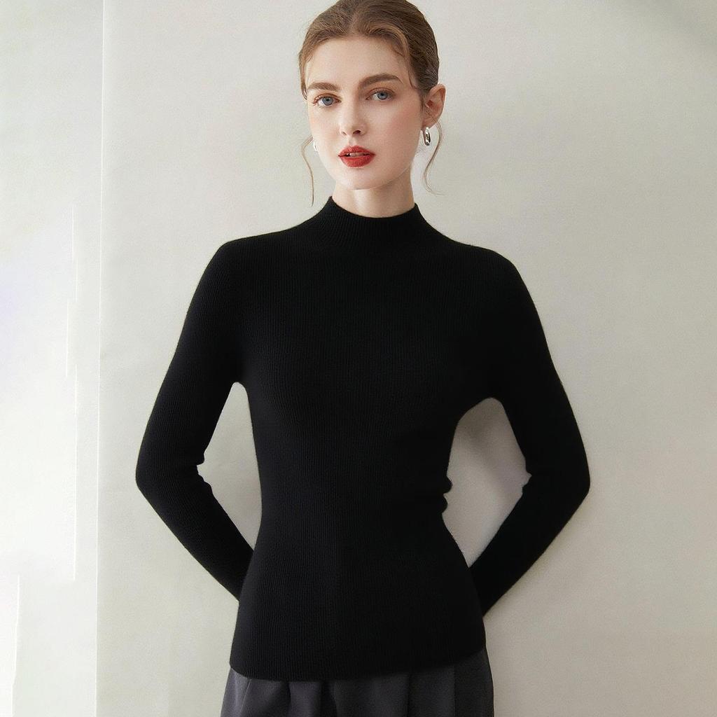 Women's Slim Fit 100% Pure Cashmere Half-High Neck Sweater - Warm Knit Base Layer Top for Autumn/Winter
